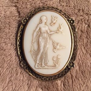 Victorian milk glass cameo brooch